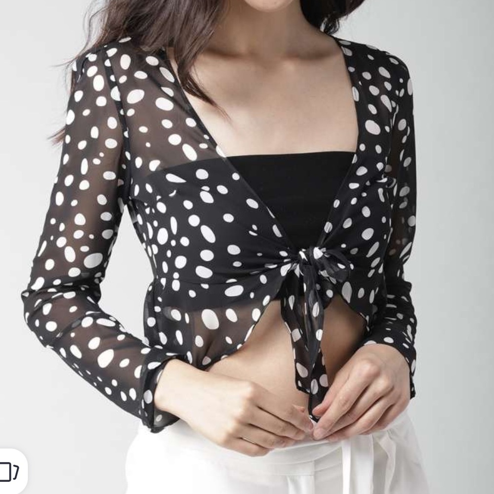 Forever 21 polka dot tie front sheer peplum top size large